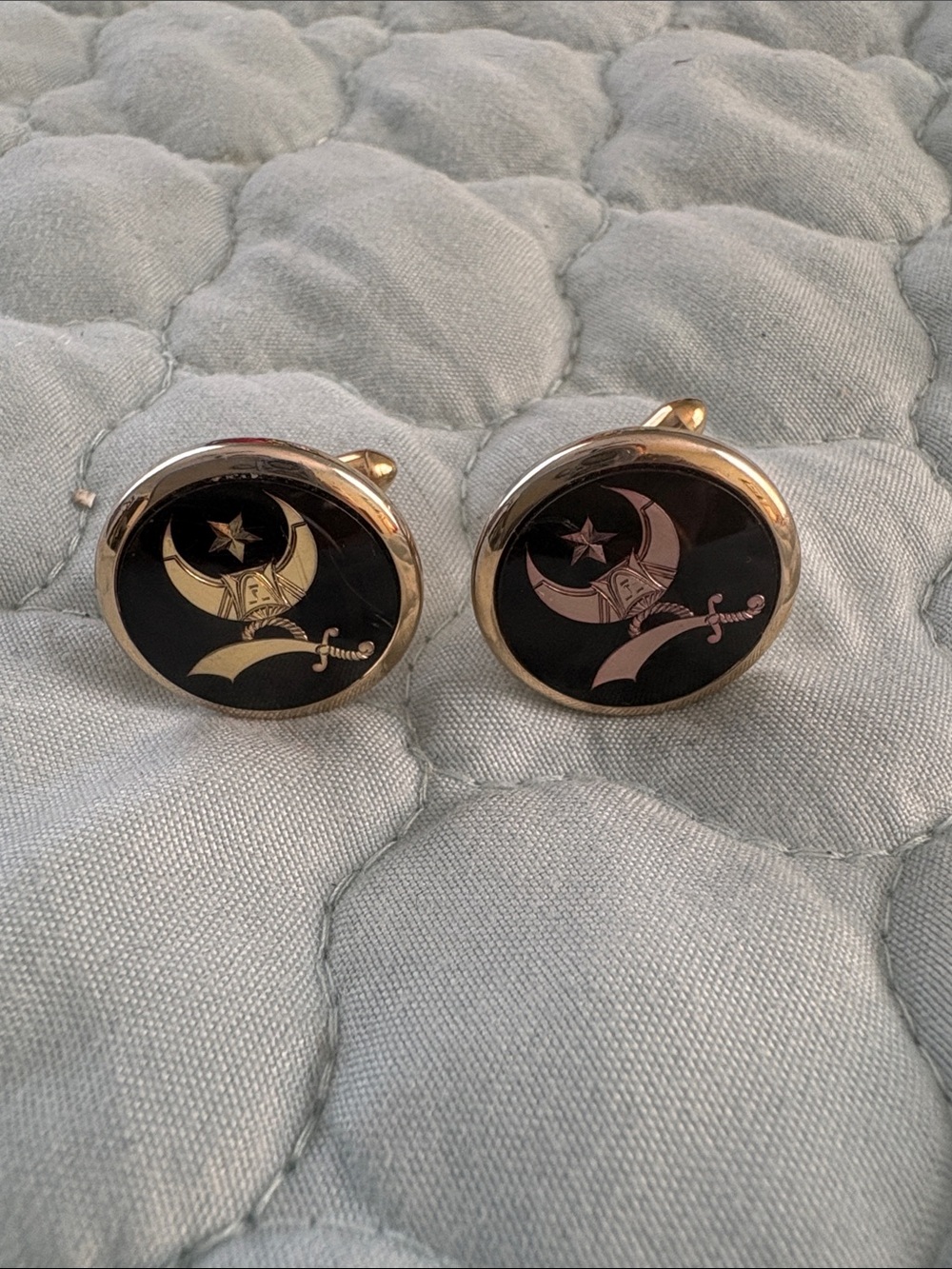 Gold-Tone Black Enamel Crescent & Star Cuff Links